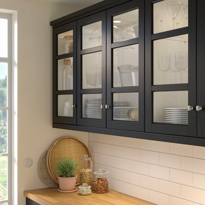 LERHYTTAN Glass door, black stained, 40x80 cm