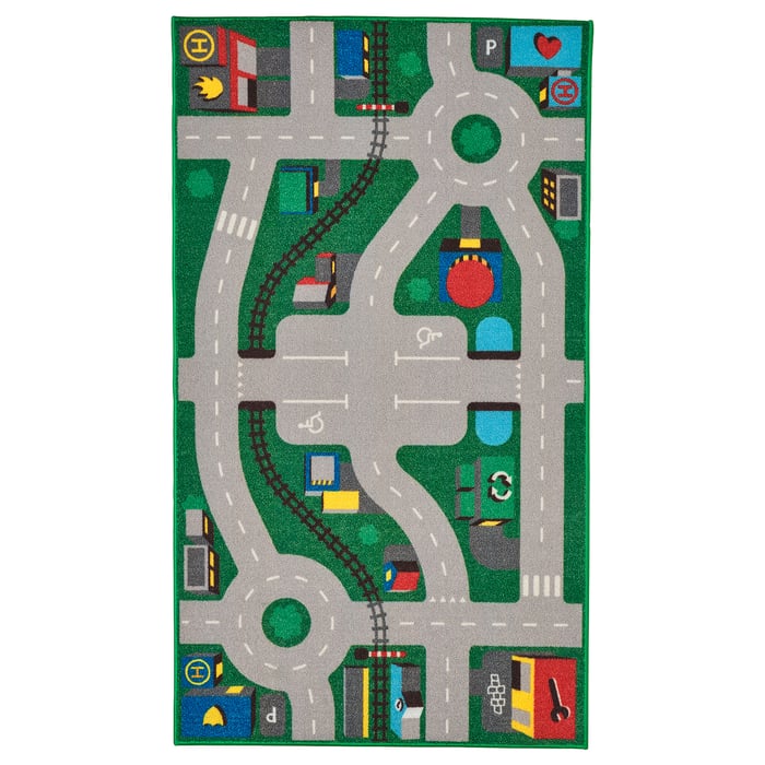 LEN rug, low pile, beige/dot pattern, 133x160 cm