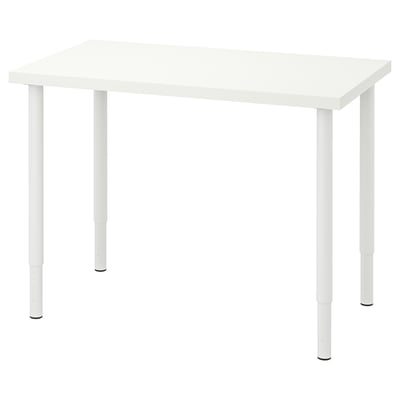 LINNMON white desk, rectangular, adjustable legs.