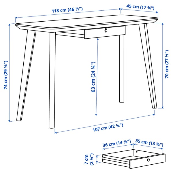 LISABO Desk, ash veneer, 118x45 cm