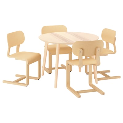 LISABO / LYCKAN Table and 4 chairs, ash veneer/birch veneer, 105 cm