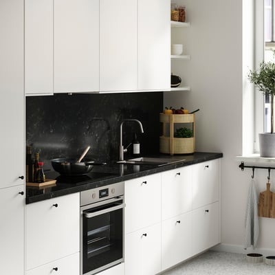 LOCKEBO Custom made worktop, black marble effect/glass composite, 1 m²x4.0 cm