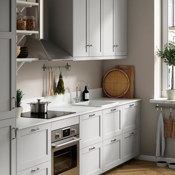 LOCKEBO Custom made worktop, off-white grey/concrete effect glass composite, 1 m²x2.0 cm