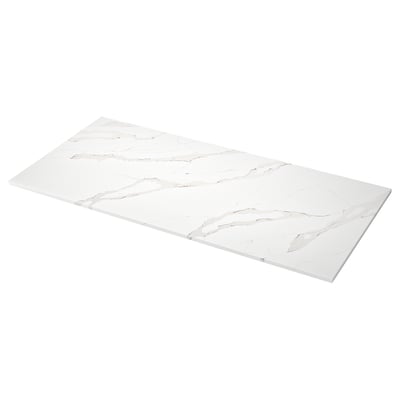 LOCKEBO Custom made worktop, white/grey-beige marble effect/glass composite, 1 m²x4.0 cm