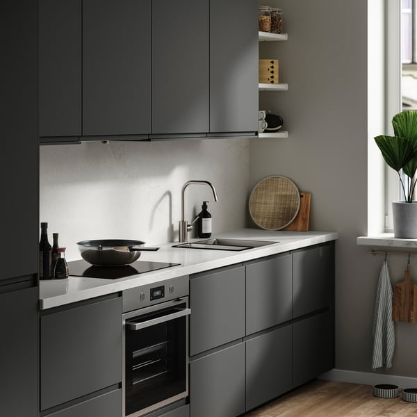 LOCKEBO Custom made worktop, white/grey lively marble effect/glass composite, 1 m²x4.0 cm