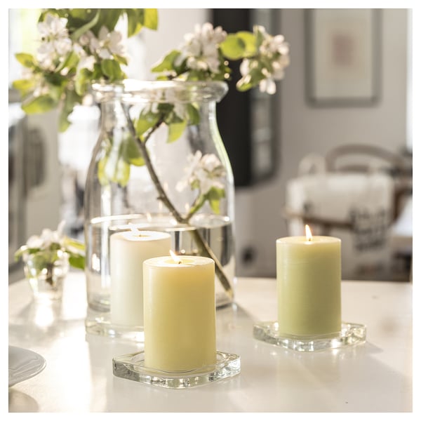LÖVSKOGSLUND Scented pillar candle, Apple mixed colours, 30 hr