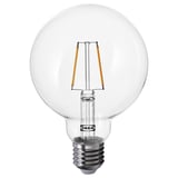 Ikea LUNNOM bulb, clear glass, spherical shape, warm white 2200k led.