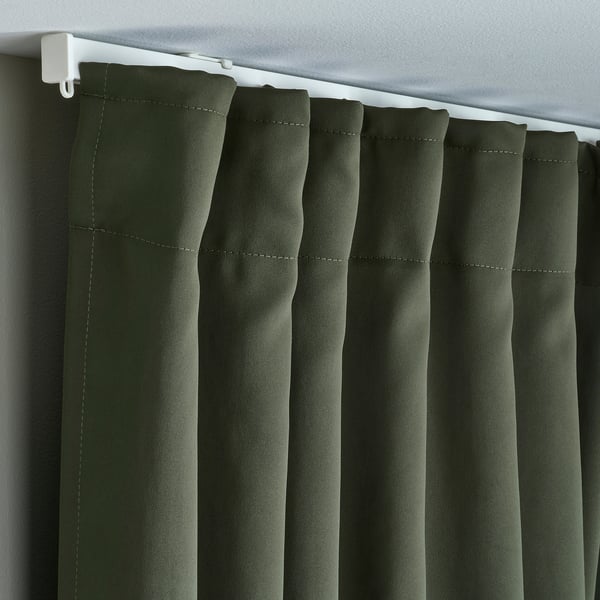 MAJGULL Block-out curtains, 1 pair, dark green/with heading tape, 145x250 cm