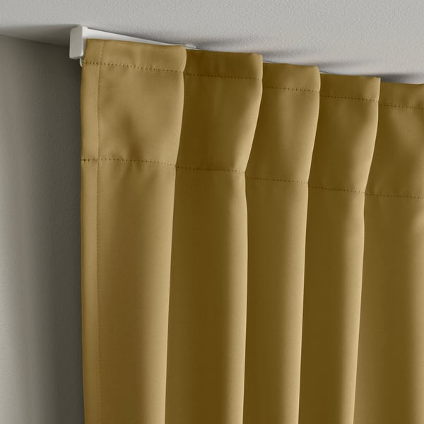 MAJGULL Room darkening curtains, 1 pair, beige-yellow/with heading tape, 145x250 cm