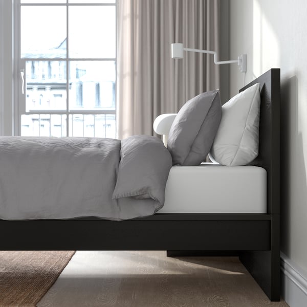 MALM Bed frame, high, black-brown/Luröy, Single