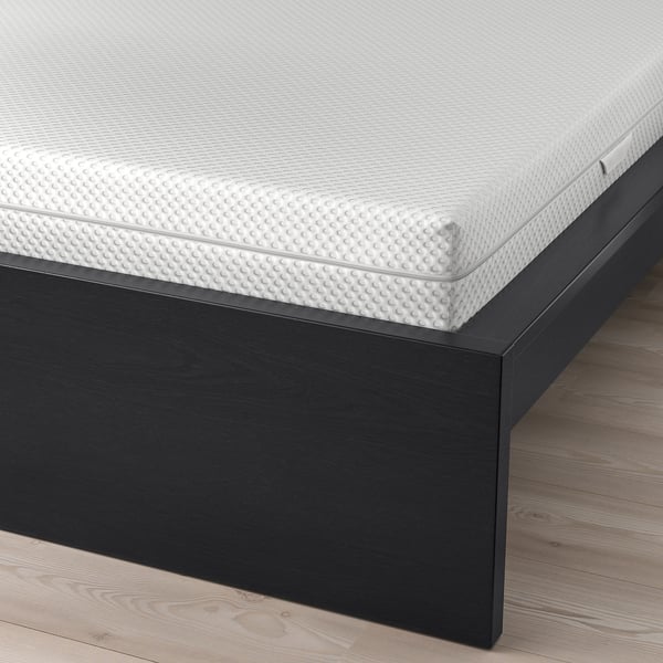 MALM Bed frame with mattress, black-brown/Åbygda firm, Queen