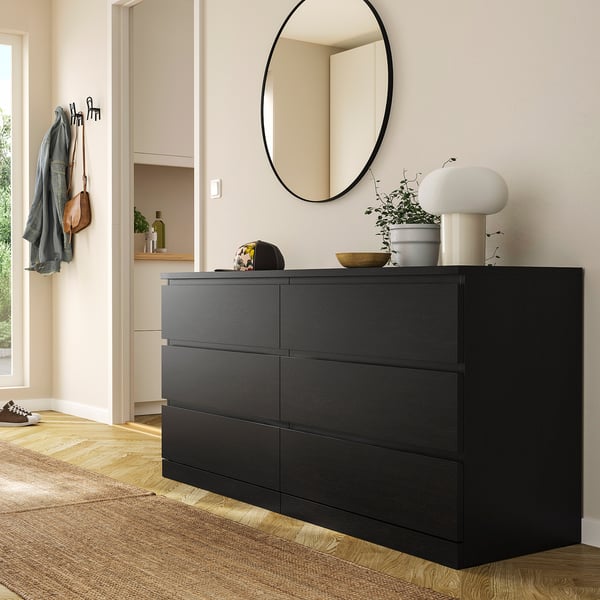 MALM Chest of 6 drawers, black-brown, 160x78 cm
