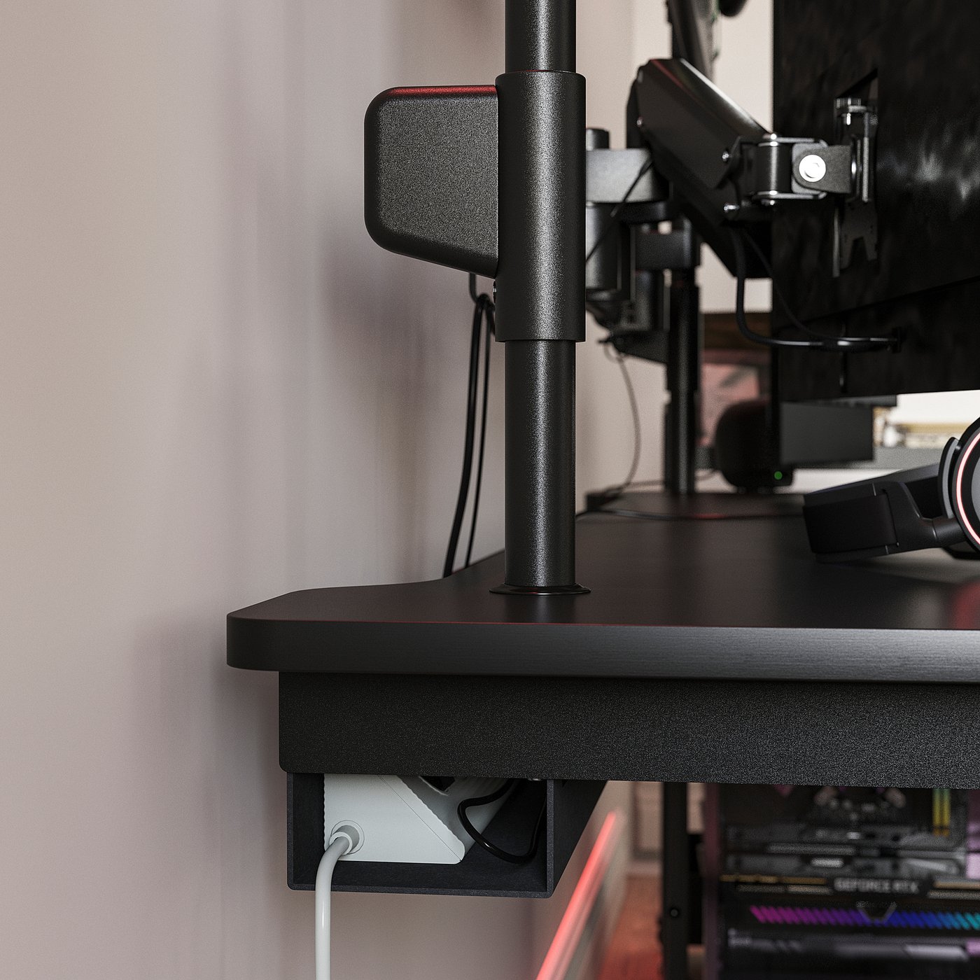 MÅLOMRÅDE Gaming desk sit/stand - with monitor arms/electric black 180x80 cm
