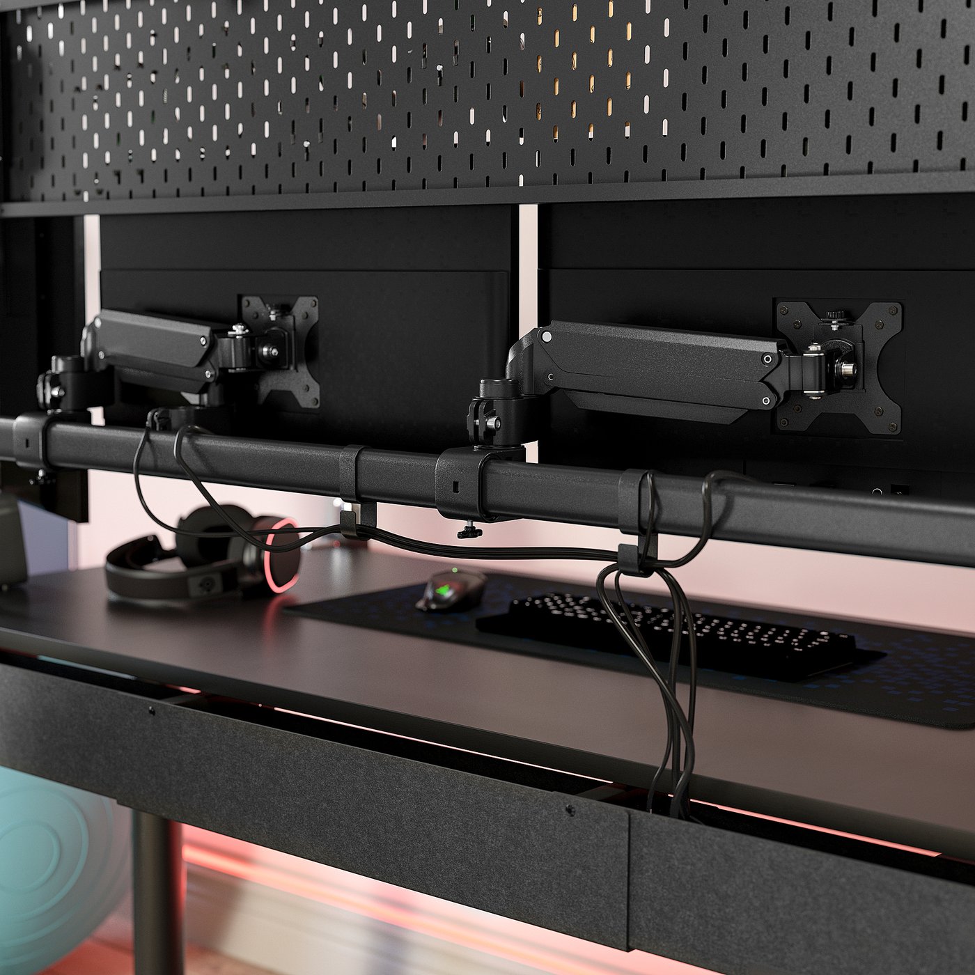 MÅLOMRÅDE Gaming desk sit/stand - with monitor arms/electric black 180x80 cm