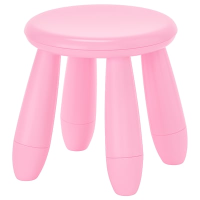 A bright pink MAMMUT stool for kids, featuring a round seat, four curved legs, and uv-protected polypropylene plastic design.