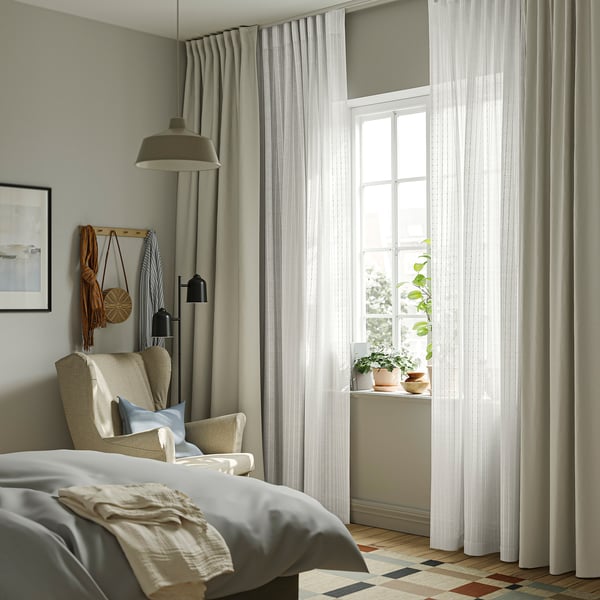 MATILDA Sheer curtains, 1 pair, white/with heading tape, 145x225 cm