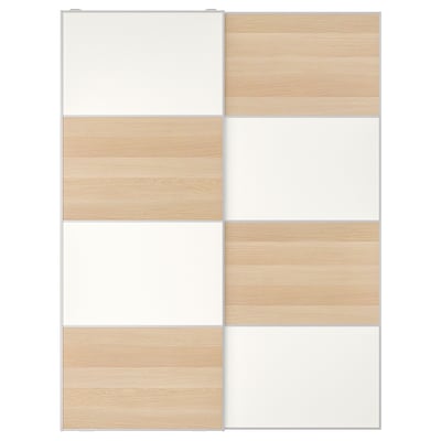 MEHAMN wardrobe, light wood, white, sliding panels, minimalist design.