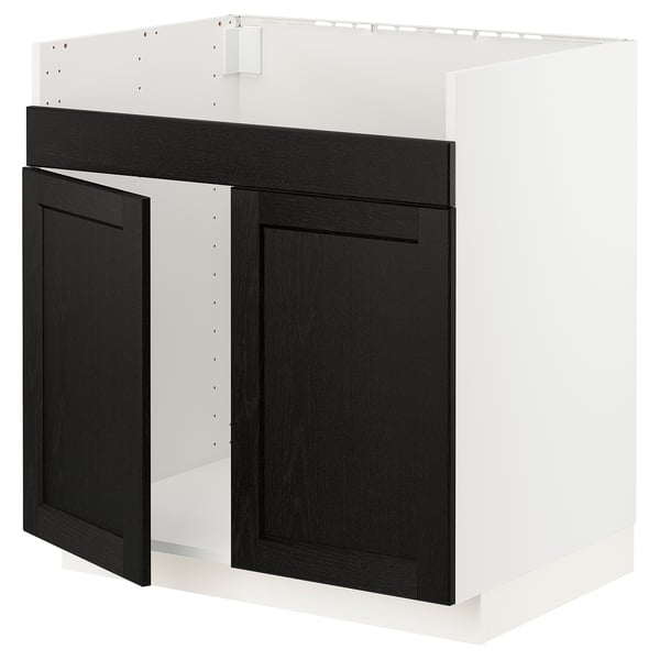 METOD Base cab f HAVSEN double bowl sink, white/Lerhyttan black stained, 80x60x80 cm