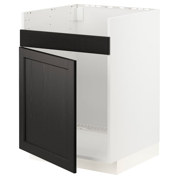 METOD Base cab f HAVSEN single bowl sink, white/Lerhyttan black stained, 60x60x80 cm