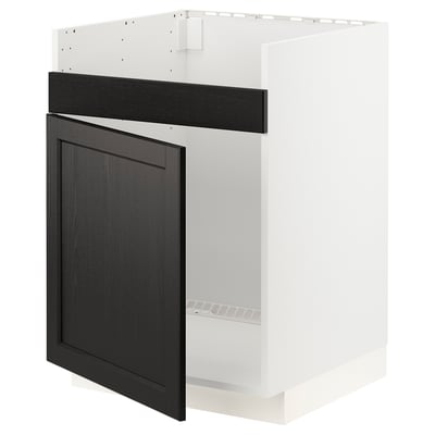 Modern METOD kitchen cabinet with dark grey lerhyttan fronts, sturdy white frame.