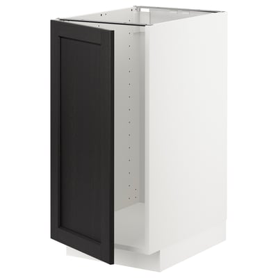 METOD white kitchen cabinet with black stained wood door, rectangular shape.