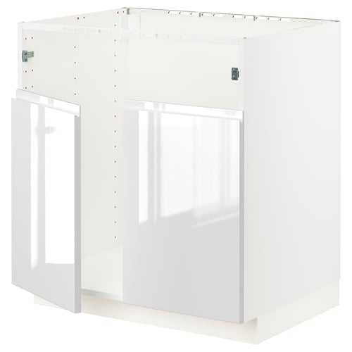 White METOD kitchen cabinet, modern design, open. Sturdy frame, fiberboard doors.