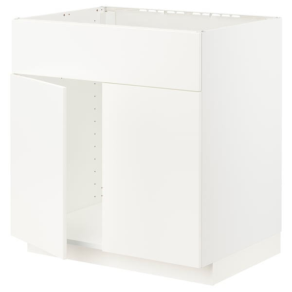 METOD Base cabinet f sink w 2 doors/front, white/Veddinge white, 80x60x80 cm