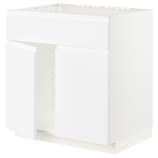 METOD Base cabinet f sink w 2 doors/front, white/Voxtorp matt white, 80x60x80 cm