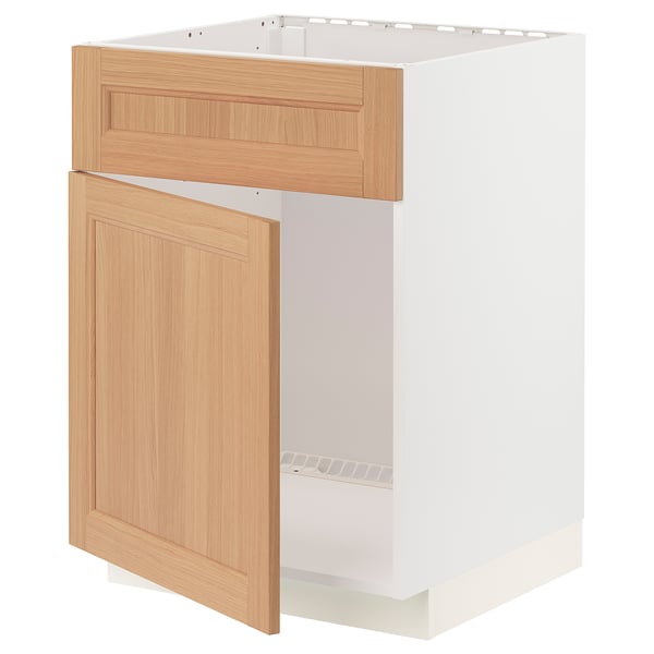 METOD Base cabinet f sink w door/front, white/Vedhamn oak, 60x60x80 cm