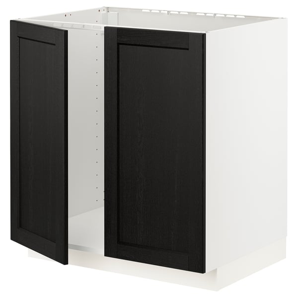 METOD Base cabinet for sink + 2 doors, white/Lerhyttan black stained, 80x60x80 cm