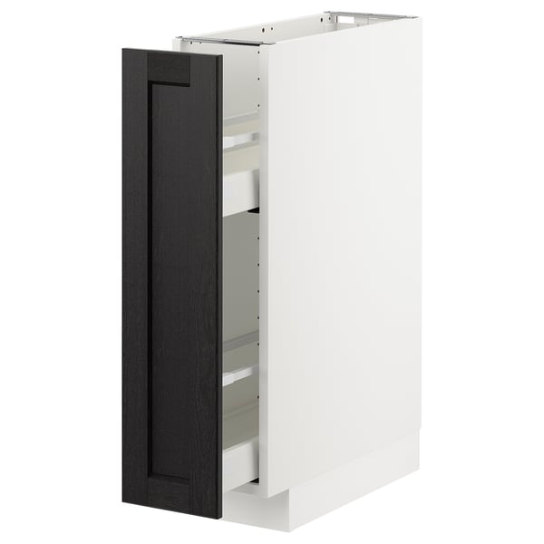 METOD Base cabinet/pull-out int fittings, white/Lerhyttan black stained, 20x60x80 cm