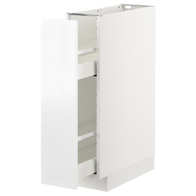 White METOD kitchen cabinet with open drawer; sleek, modern design.