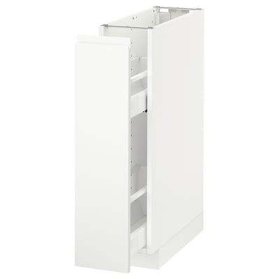 A white METOD kitchen cabinet with a sleek, modern design featuring integrated handles and a sturdy frame construction.