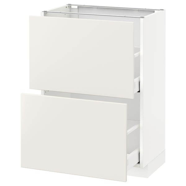 METOD Base cabinet with 2 drawers, white Maximera/Veddinge white, 60x37x80 cm