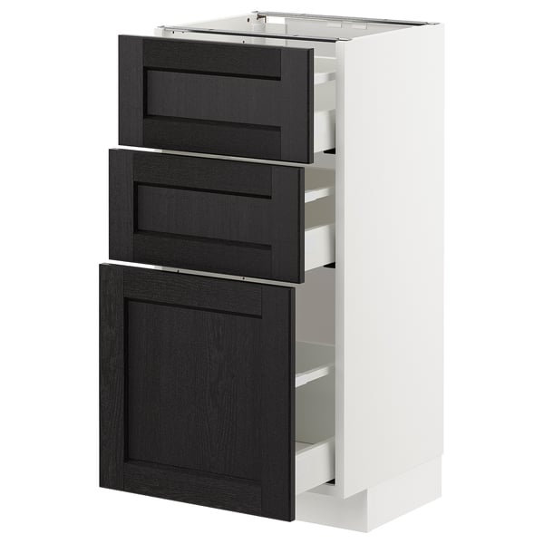 METOD Base cabinet with 3 drawers, white Maximera/Lerhyttan black stained, 40x37x80 cm