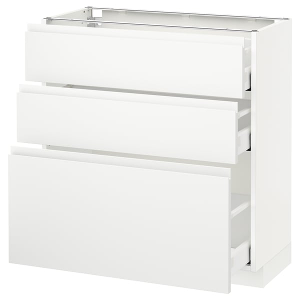 METOD Base cabinet with 3 drawers, white Maximera/Voxtorp matt white, 80x37x80 cm