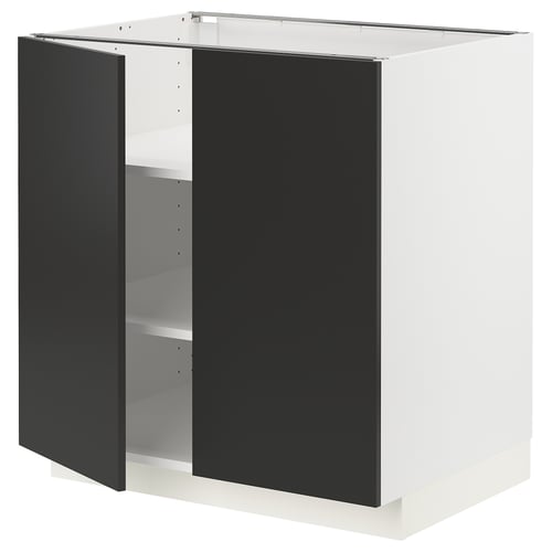 METOD kitchen cabinet, white & black, modern, 3-door design, adjustable shelves, sturdy frame.