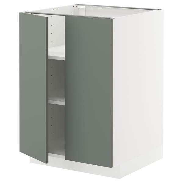 METOD Base cabinet with shelves/2 doors, white/Nickebo matt grey-green, 60x60x80 cm