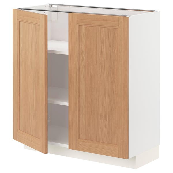 METOD Base cabinet with shelves/2 doors, white/Vedhamn oak, 80x37x80 cm