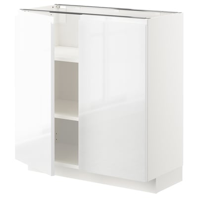 METOD white high gloss kitchen cabinet, modern, spacious, with integrated shelves.