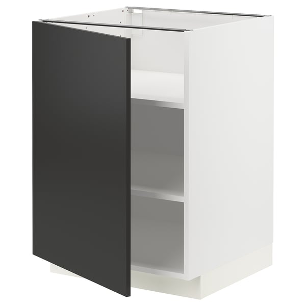 METOD Base cabinet with shelves, white/Nickebo matt anthracite, 60x60x80 cm