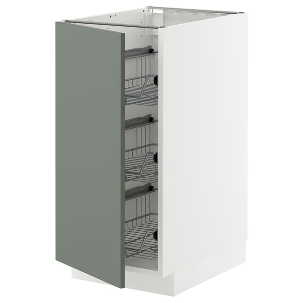 METOD Base cabinet with wire baskets, white/Nickebo matt grey-green, 40x60x80 cm