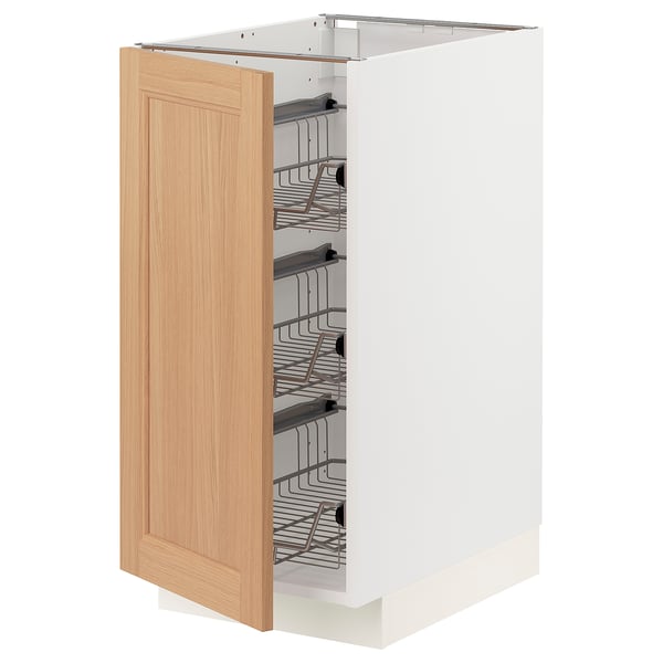 METOD Base cabinet with wire baskets, white/Vedhamn oak, 40x60x80 cm