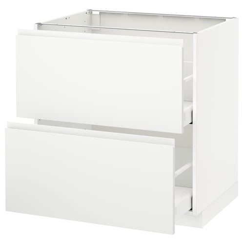 A white METOD kitchen cabinet with multiple drawers and a modern design.