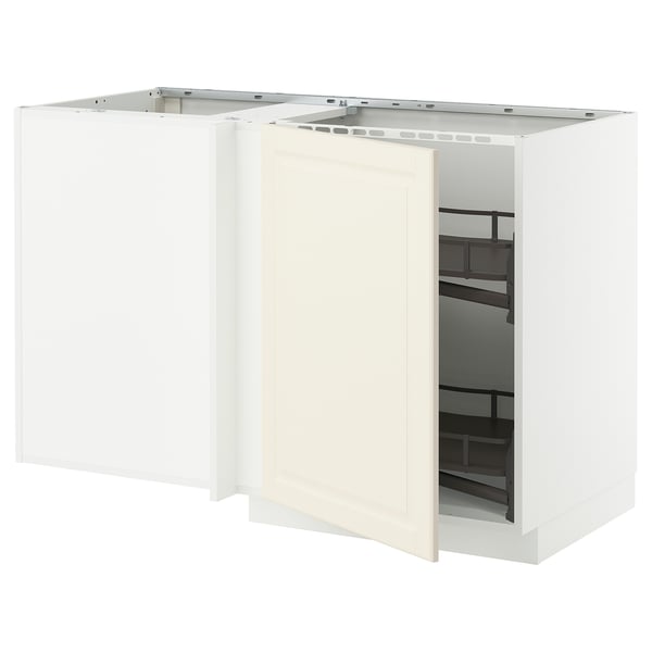 METOD Corner base cab w pull-out fitting, white/Bodbyn off-white, 128x68x80 cm