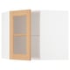METOD Corner wall cab w shelves/glass dr, white/Vedhamn oak, 68x37x60 cm