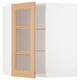 METOD Corner wall cab w shelves/glass dr, white/Vedhamn oak, 68x37x80 cm