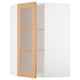 METOD Corner wall cab w shelves/glass dr, white/Vedhamn oak, 68x37x100 cm