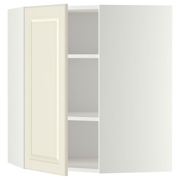 METOD Corner wall cabinet with shelves, white/Bodbyn off-white, 68x37x80 cm