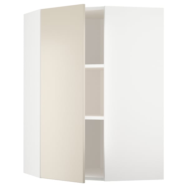 METOD Corner wall cabinet with shelves, white/Havstorp beige, 68x37x100 cm
